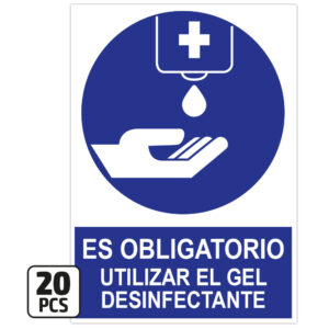 PACK DE 20 PÓSTERS DE "ES OBLIGATORIO UTILIZAR EL GEL DESINFECTANTE"