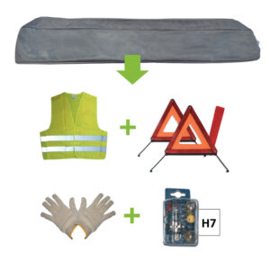 KIT EMERGENCIA BOLSA GRIS + MK H7 + CHALECO + TRIANG. + GUANTES