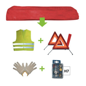 KIT EMERGENCIA BOLSA ROJA + MK H7 + CHALECO + TRIANG. + GUANTES