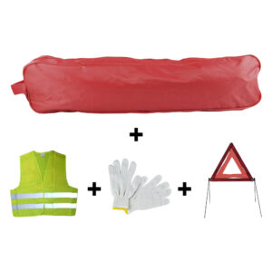 KIT EMERGENCIA BOLSA ROJA RIBETE+TRIANGULO+CHALECO+GUANTES