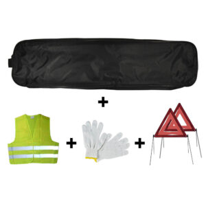 KIT EMERGENCIA BOLSA NEGRA RIBETE+2TRIANGULOS+CHALECO+GUANTES