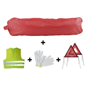 KIT EMERGENCIA BOLSA ROJA RIBETE+2TRIANGULOS+CHALECO+GUANTES