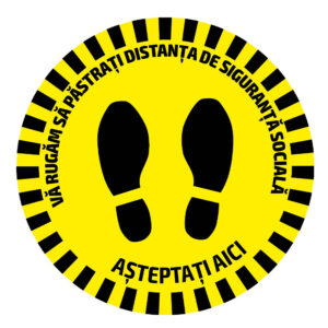 ETIQUETA ADHESIVA REDONDA DE SEÑALIZACIÓN PARA SUELOS - DISTANCIA DE SEGURIDAD