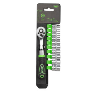 CARRACA DE 1/4" CON CABEZAL CON 72 DIENTES 145MM Y VASOS DE 12 CANTOS